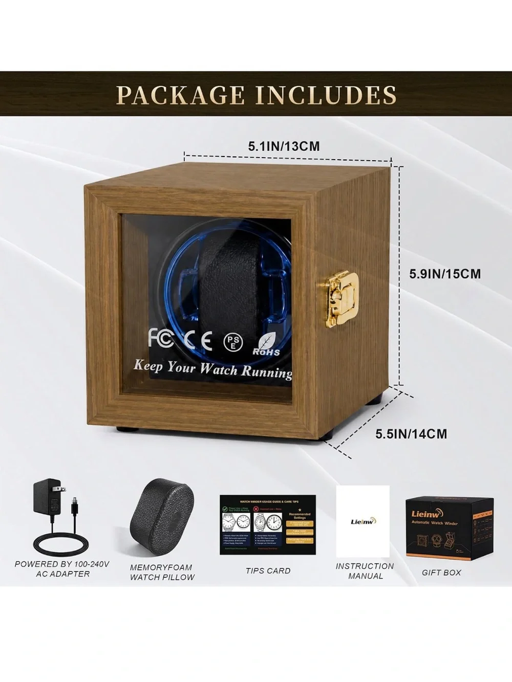 Automatic Watch Winder Case in Brown Wood Finish